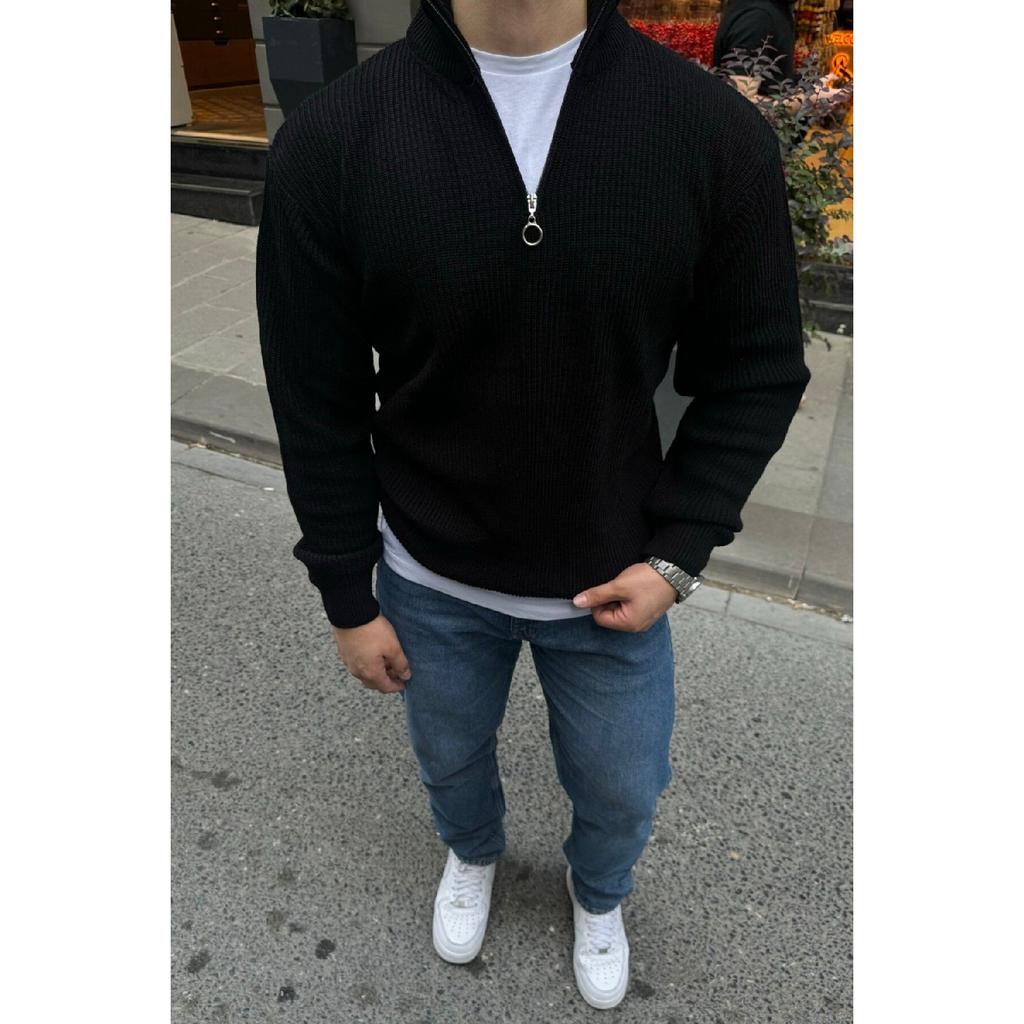 Men's Half Zipper Stand Collar Thick Sweater Knitwear