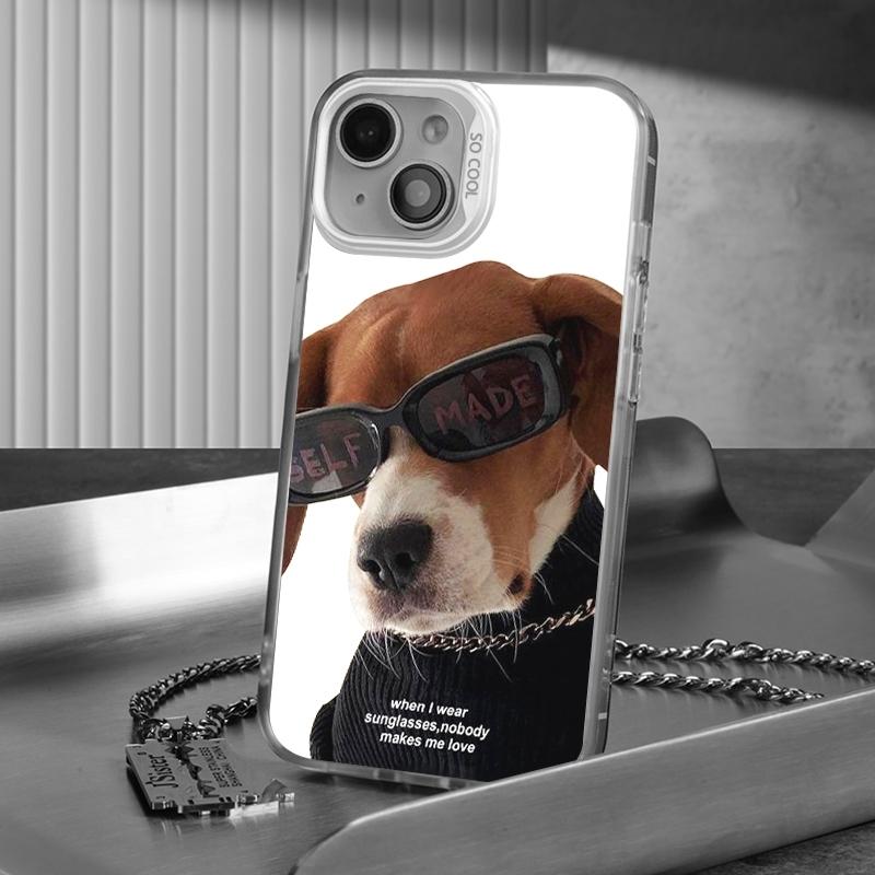 Cool Sunglass Dog Phone Case for iPhone 17 Air 16 15 14 11 Pro 13 12 Mini XR 8 7 Matte Laser Bumper Shockproof Hard Cover