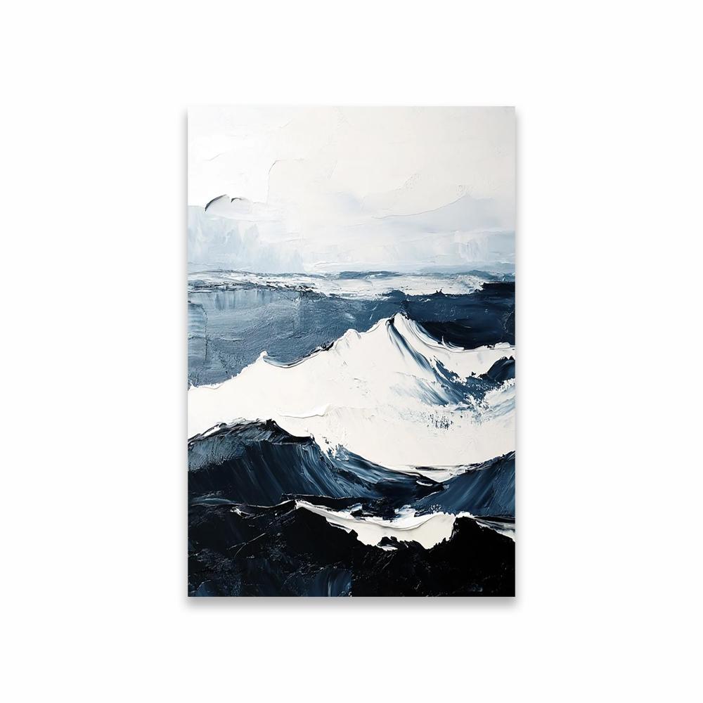 Large Dark Blue Minimalist Texture Abstract Canvas Painting Prints Blue and White Sea Painting Wave Texture Prints Seascape Art