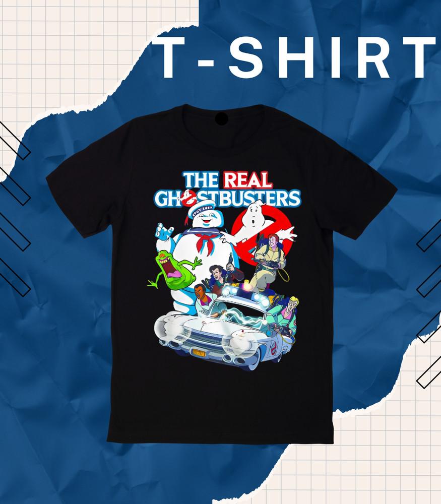 

Ghostbusters Crew Collage T Shirt Slimer Marshmallow Winston Egon Cartoon EB 3XL