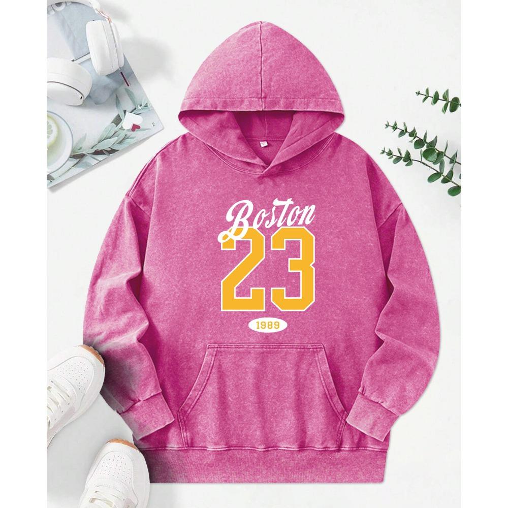 Art Word Boston 23 Printed Women Washed Hoodie Fashion Multicolor Hoody Casual Oversize Streetwear Clothes