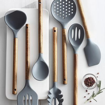 Silikon Kochutensilien Set 6-teilig, Antihaft Kochspatel, Löffel, Sieb, Schöpflöffel, Pastagabel, Beste Küchenhelfer