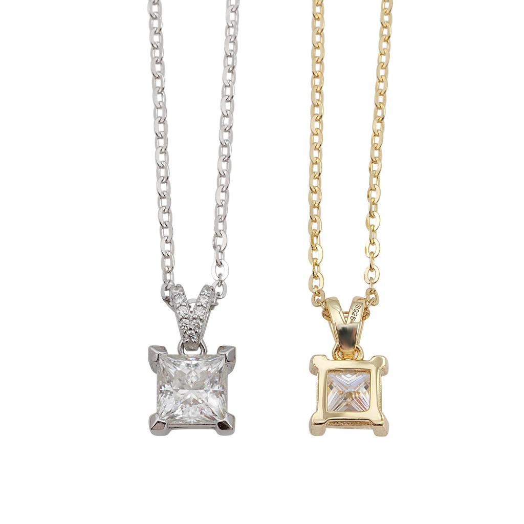 Super Sparkle Princess Cut Moissanite Square Necklace 1.2/1.5 Carat Luxury Clavicle Chain