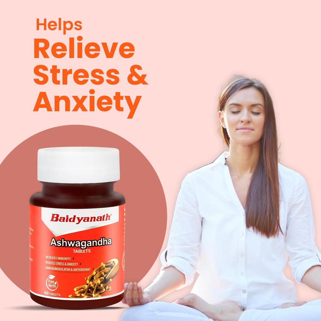 Baidyanath Ashwagandha Tablets 60  for Daily Wellness Stress Relief and Energy Boost