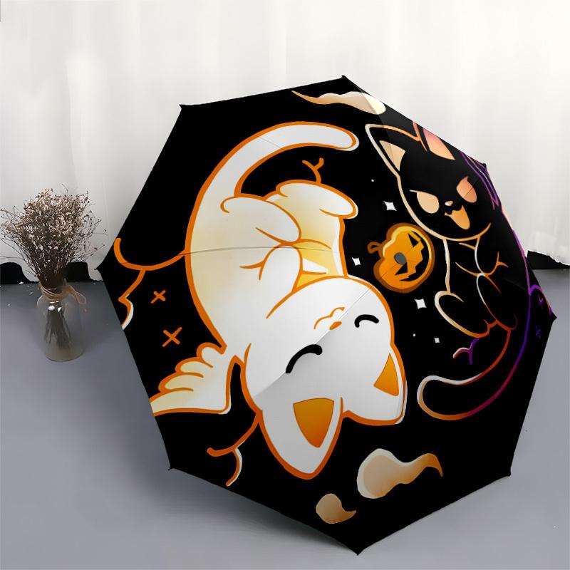 1pc Halloween Cat Ghost Pumpkin Umbrella with Plastic Handle,Suitable for All Seasons Home Travel Outdoor UmbrellaDD1204