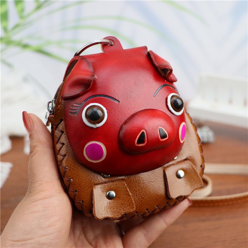 Cowhide Creative Pig Change Bag Car Key Bag Zodiac Small Backpack One Shoulder Crossbody Bag Small Gift