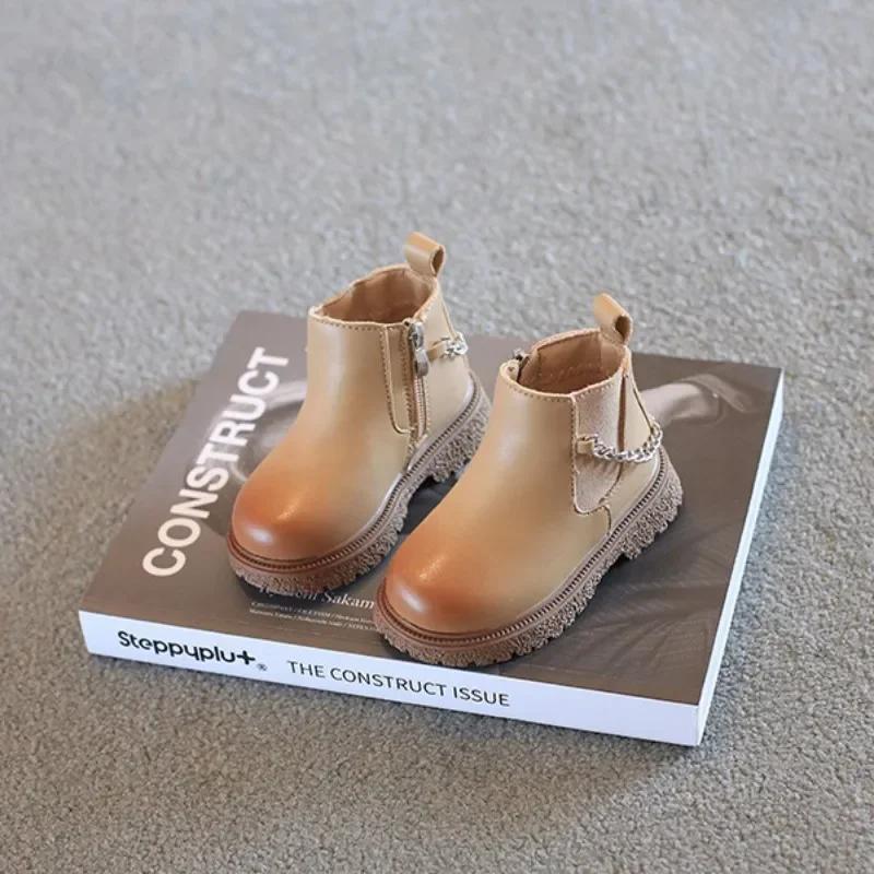 botas 2025Girls Boots New Autumn Winter Boys Ankle Boots British Style Children Chain Shoes Zip Trendy Baby Short Boots botines