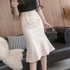 Korean Fashion Button Zipper Bag Hip Mermaid Skirt  Summer New Elegant Office Lady Commute All-match High Waist Knee Skirts