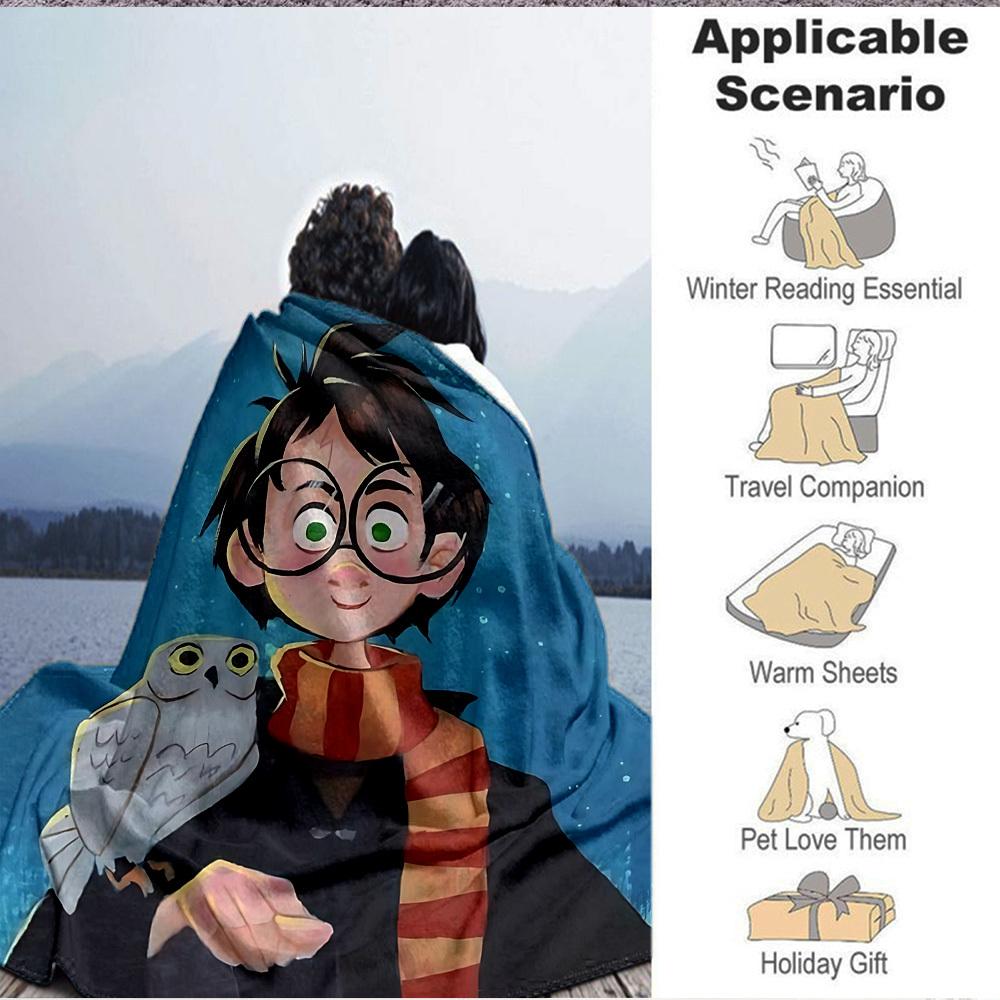 1pc Harry Potter Wizard Owl Flannel Throw Blanket - Lightweight Soft Warm All-Season Blanket for Sofa, Bed, Travel, Camping  L1029060
