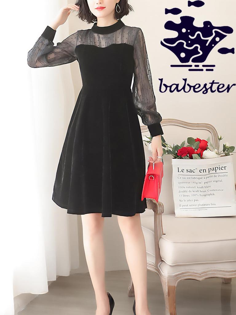 Babestar Party Sheer Long Size Suitable for Middle and High School Suitable for and Special Women's Dress, Lace, Sleeves, Knee-Length, A-Line, Formal,