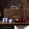 Silver-Plated Blue & White Porcelain Gongfu Tea Set with Kettle Handle - Perfect High-Grade Gift for Elders & Leaders.
