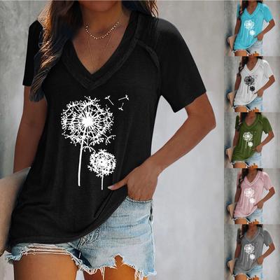 Γυναικείες μπλούζες Dressy καλοκαιρινή μόδα casual print Casual μπλουζάκι με μανίκι ώμου V λαιμόκοψη Slim Flowy τουνίκ