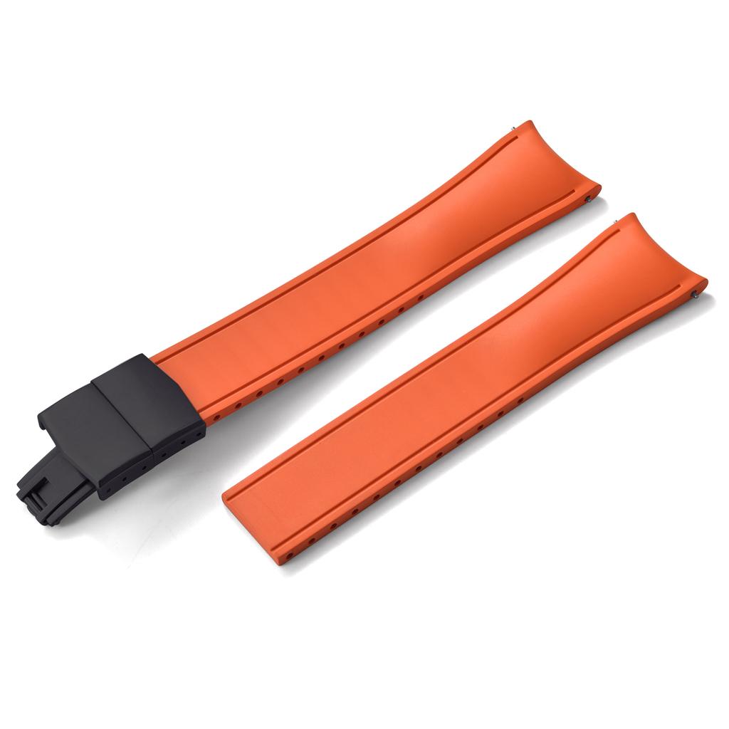 Premium Grade Curved End CTS FKM Rubber Watch Band 20mm 22mm Quick Release Butterfly Buckle Waterproof Soft Flexible Diver Style