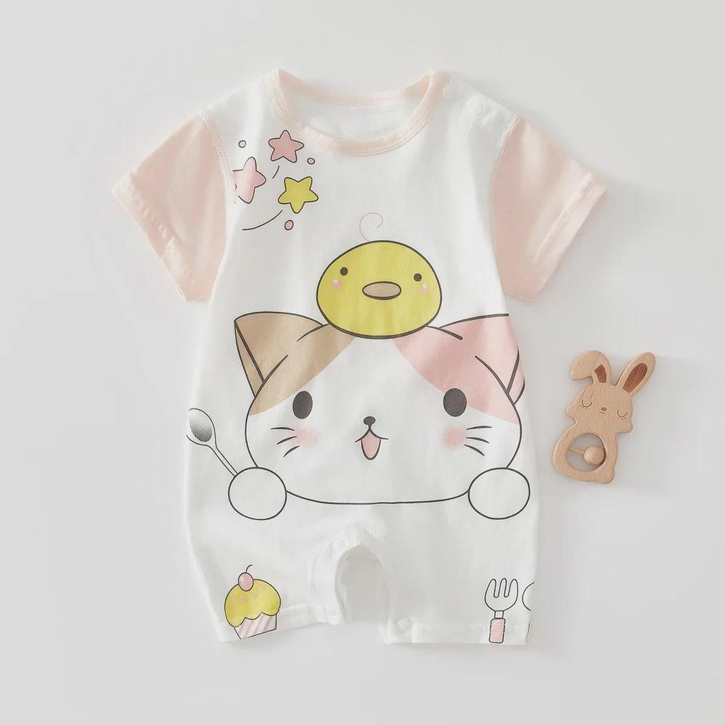 Unisex Newborn Pure Cotton Short-Sleeve Romper - Boneless One-Piece Crawling Outfit for Babies