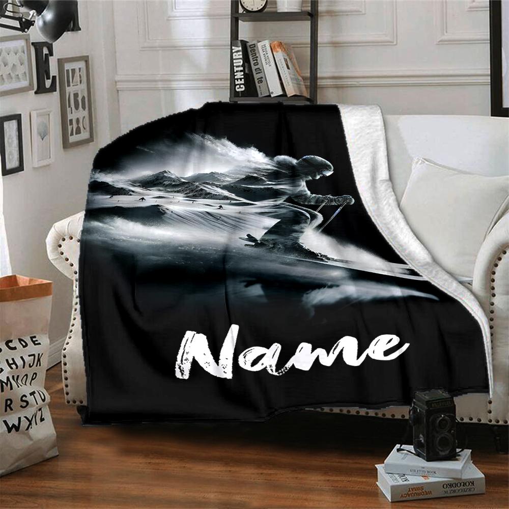 Custom Name ski Theme Printed Blanket - Perfect for Couch, Bed, Travel & Outdoor Use | Machine Washable, Cozy & Durable.