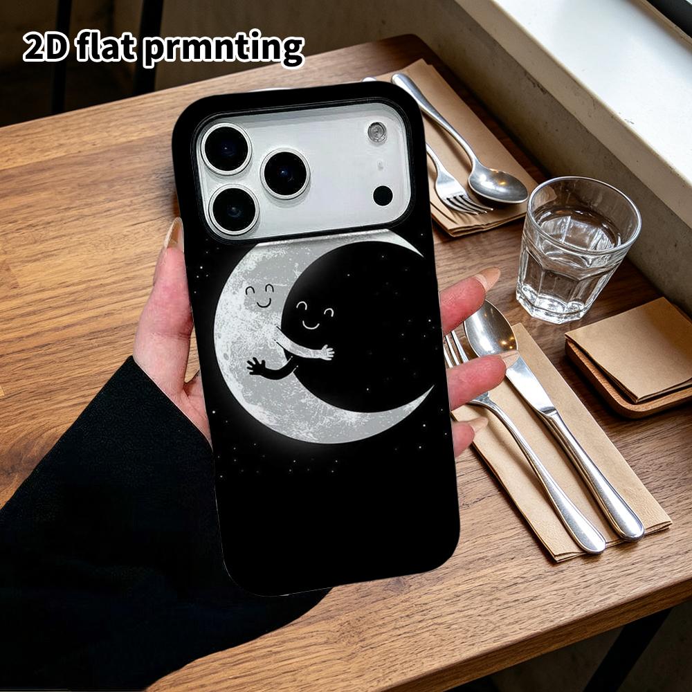 Phone Case: 2D Flat, Fits iPhone 18, 17, 16, 15, 14, 13, 12Pro Protective Case, Hugging Crescent Moon, Perfect Christmas and Halloween Holiday Gift