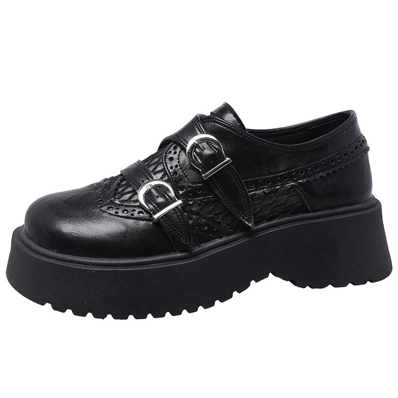 

Platform Loafers Women s New Spring Round Toe Mesh Breathable Heightened Slip-on Small Leather Shoes 40 чорний
