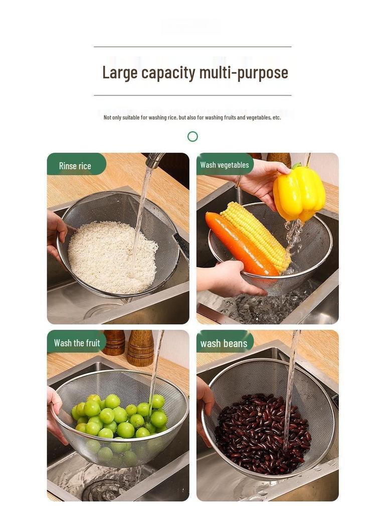 316 Stainless Steel Kitchen Colander Set - 2-Piece for Washing Vegetables, Fine Mesh Strainer for Draining, Rinsing, and Filtering Rice.