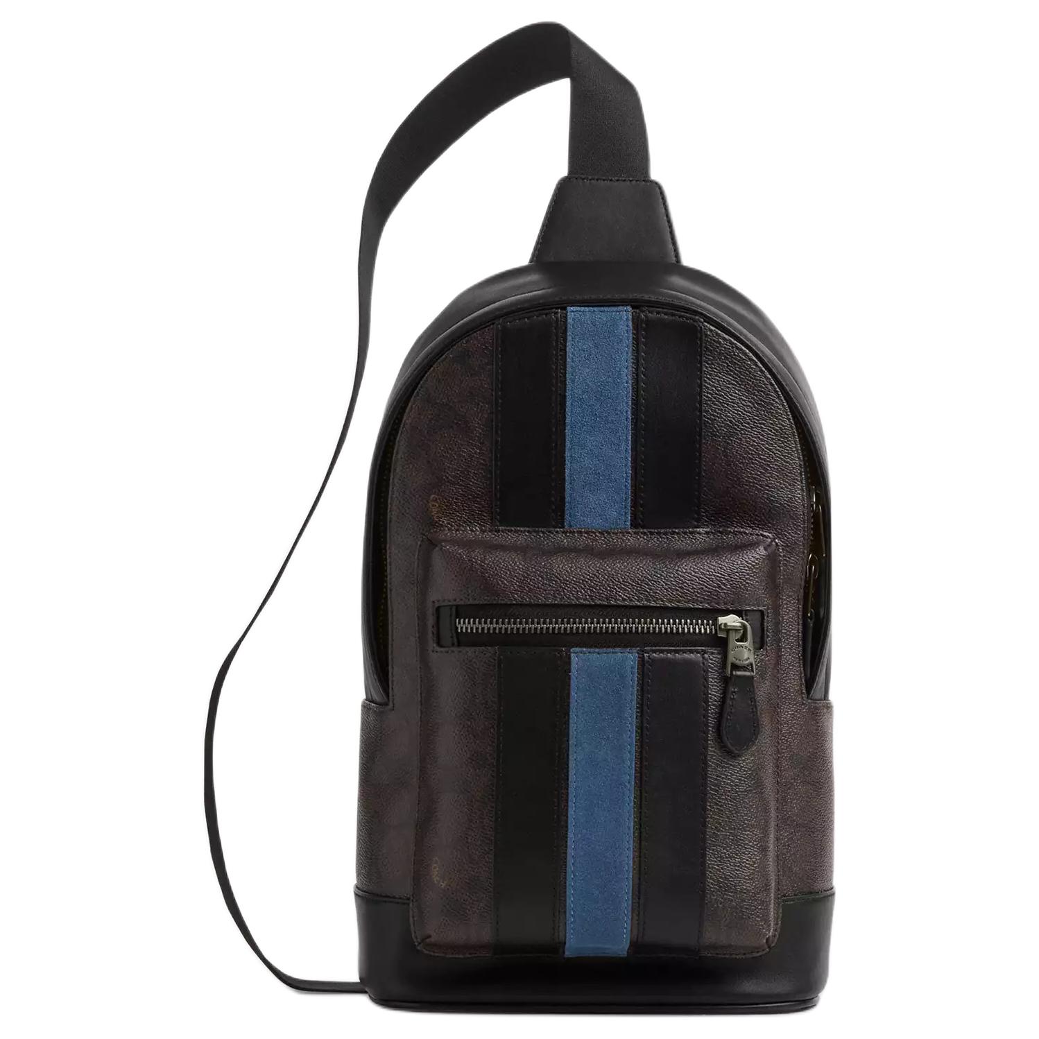 

Coach West 20 College Stripe Silver Hardware Coated Canvas And Suede Crossbody Chest Bag Small Unisex bags Gunmetal CDC53-QBWAN Basic Set (Bag+Dust Bag)