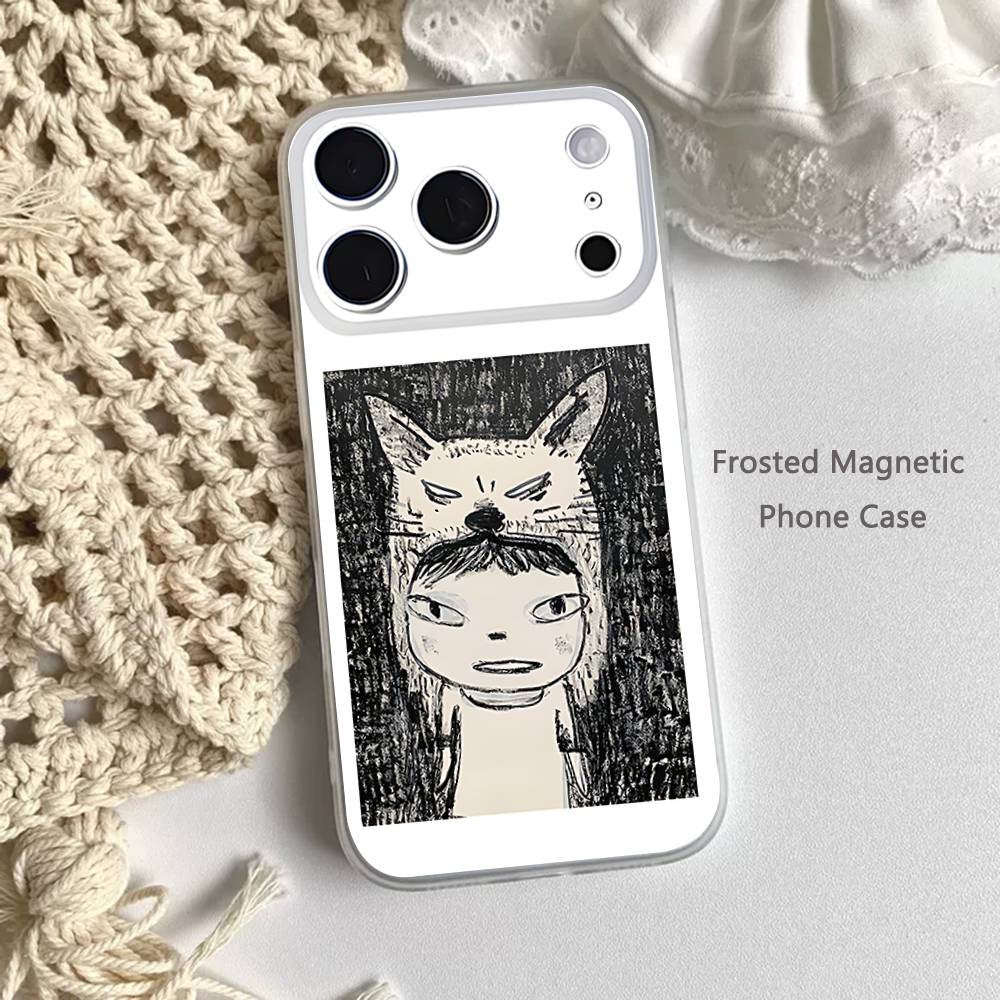 Paintings Art Yoshitomo Nara Frosted Clear Magnetic Case for iPhone 17,16,15,14,13,12,11 Pro,Max,Plus,Mini,Air,E