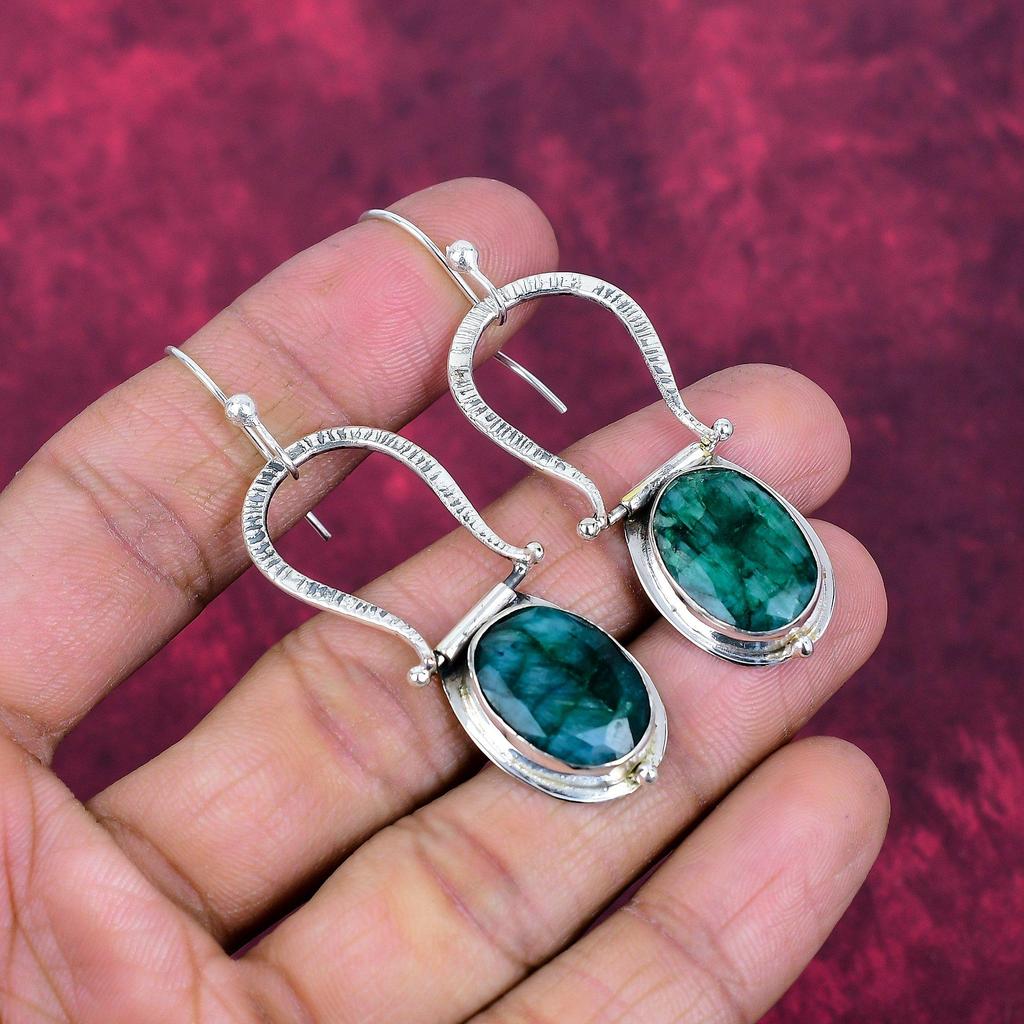 Emerald Gemstone Jewelry, Handmade Balancing Silver Earrings, Handmade Beautiful Earrings Gift for Activists