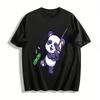Cute Panda Fishing Print Casual T-Shirt Unisex Loose Breathable Top Pure Cotton T-shirt