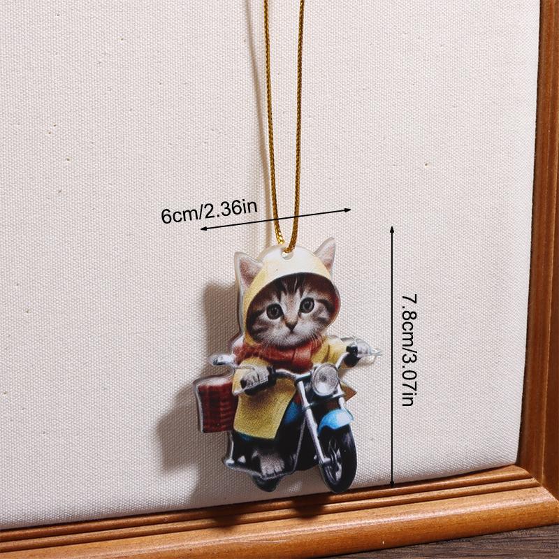Cartoon 2D Cat Christmas Pendant Cute Animal Acrylic Auto Rearview Mirror Ornament Christmas Ornaments Pendant Decor Gift