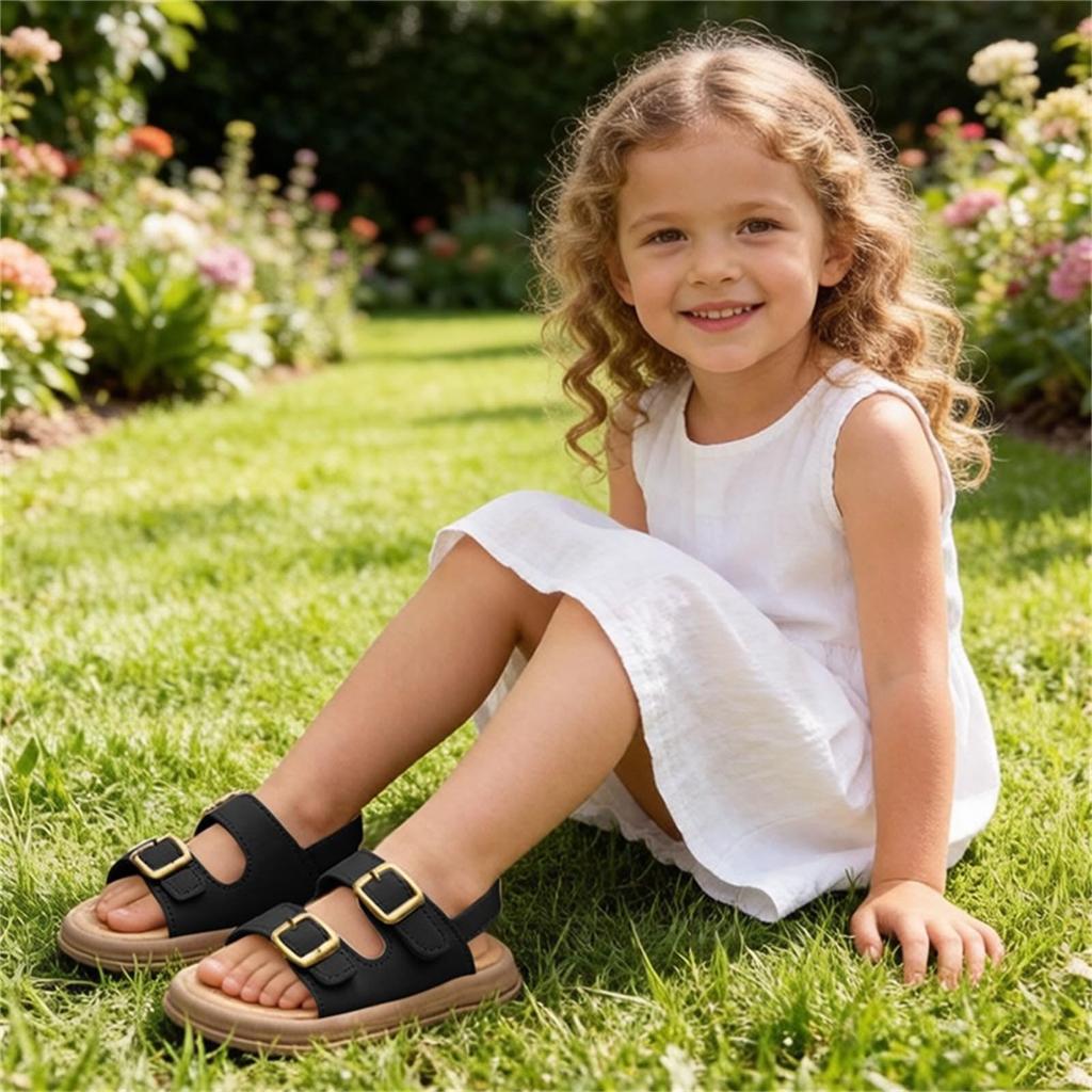 Girls Open Toe Sandals Soft Sole Beach Shoes Adjustable Buckle Straps Non Slip Lightweight Summer Footwear for Toddlers and Kids