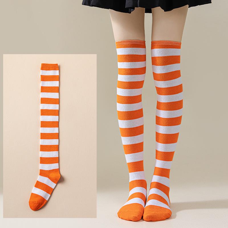 Damen Overknee Socken mit Kreuzstreifen für Halloween, Weihnachten, Karneval, Tanz und Japanische Festivals