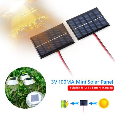 1/2 Pcs Mini Small Solar Panel Module 100MA 1W 3V DIY Polysilicon Solar Epoxy Cell Charger with Cable for 2-3V Battery Charging
