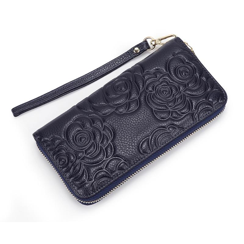 Camellia Women's Genuine Leather Long Wallet, Large Capacity Clutch for Phone and Cash