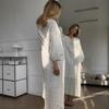 European and American Women's Clothing Autumn Hollow Jacquard Loose Fashion Casual Robe Dress Home Two Wear
