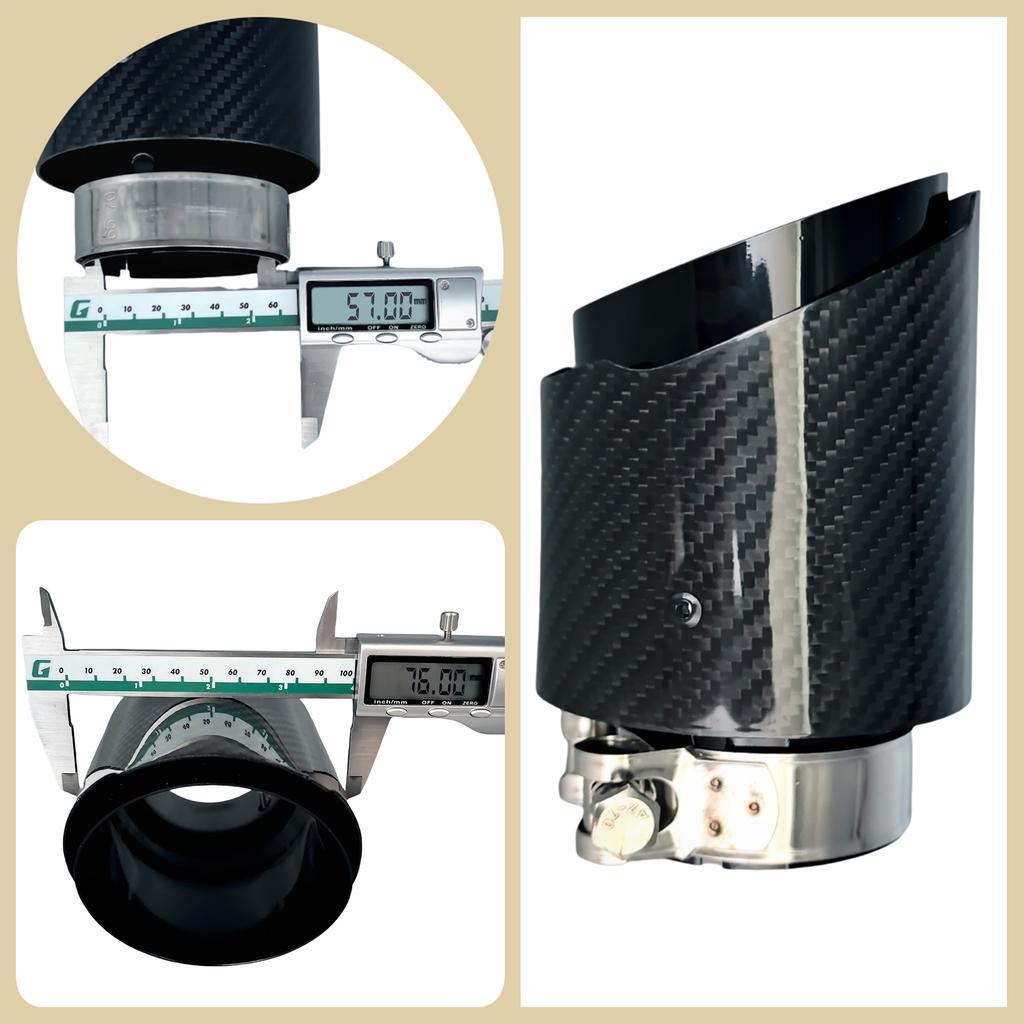 1 Pcs Universal Car Carbon Fibre Tail Throat Stainless Steel Bright Black Twill Glossy Muffler Exhaust Nozzle Tip