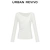 UR Women's Elegant Drape Neck Pleated Slim Long Sleeve T-Shirt