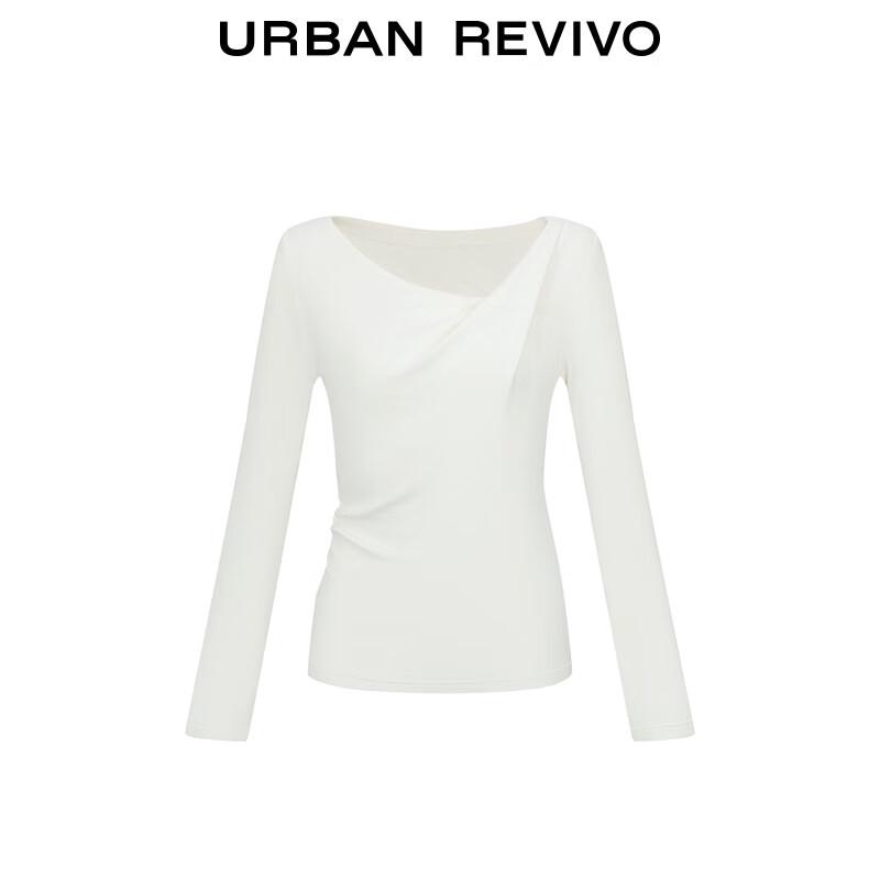 UR Women's Elegant Drape Neck Pleated Slim Long Sleeve T-Shirt