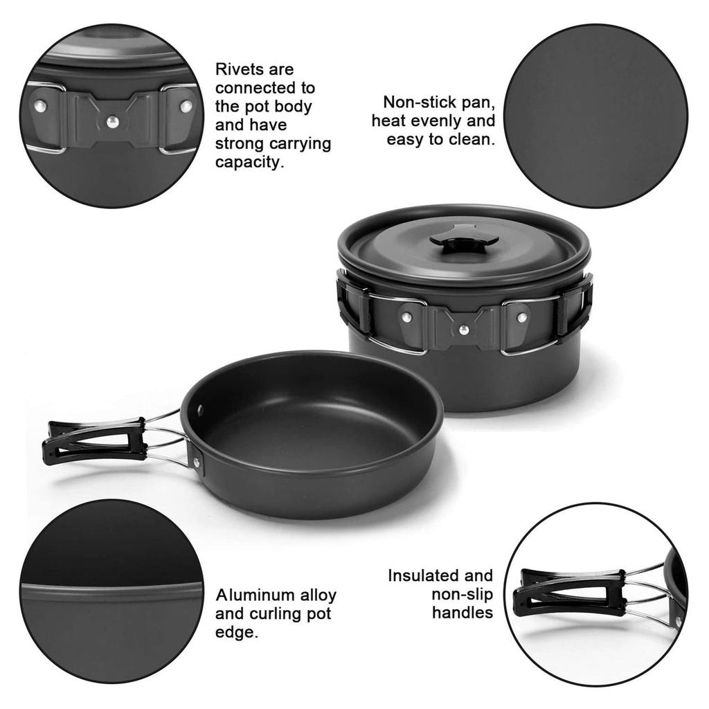 22PCS Camping Cookware Set Portable Outdoor Cooking Pot with Teapot Anodized Aluminum Nonstick Lightweight Picnic Gear