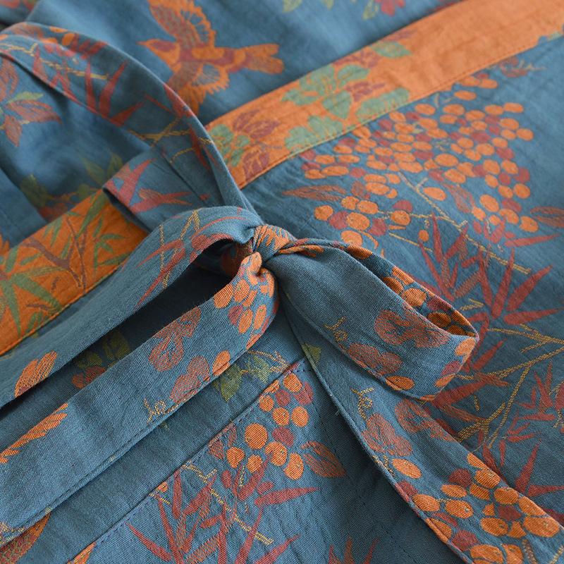 Spring Jacquard High Quality Color Woven Cotton Double Layer Gauze Sleeping Robes for Women Medium Length Yukata Bathrobe