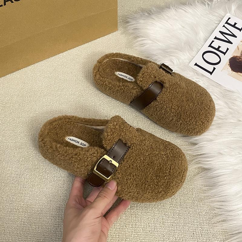 Mao Mao slippers women wear 2025 autumn and winter new Internet celebrities one foot flat lazy bag head half drag cotton slippers