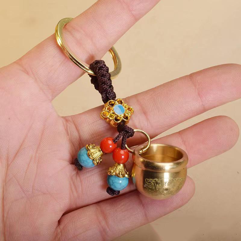Chinese Feng Shui Gourd Keychain With Five Emperors Money Lucky Pendant Creative Wealth Key Ring Home Office Women Men Bag Charm