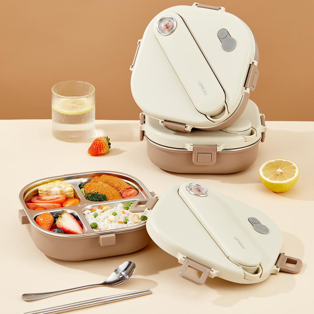 Large Capacity Lunch Food Container With Cutlery 3/4 Grid Leak-proof Divided Bento Box Student Children's Lunch Box Microwave