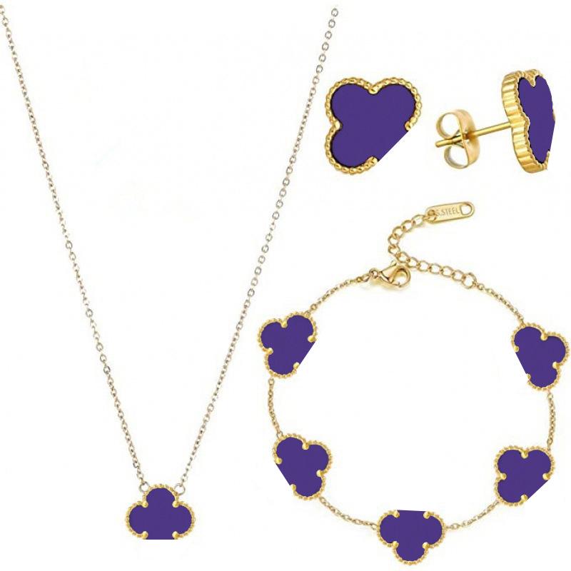 Ensemble de bijoux chanceux trèfle à quatre feuilles: Collier, Bracelet et Boucles d'oreilles Puces