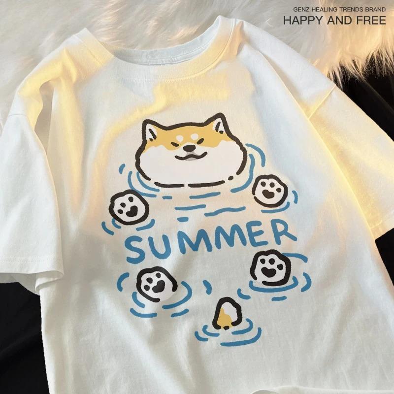

Floating Cat and Dog Original Chai Dog Beauty Short Sleeve T-shirt for Men Women Casual Loose Summer Breathable Tee M
