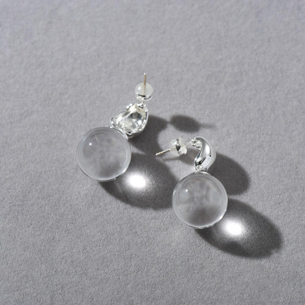 Premium Earrings Transparent Glass Ball Exquisite S925 Silver Needle Stud Earrings Simple Small Fresh Niche Simple Earrings