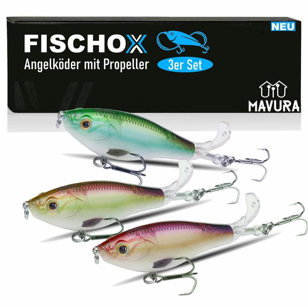 FISCHOX Fish Bait Propeller Top Bait Plopper Pike Perch Zander Trout 3-pack