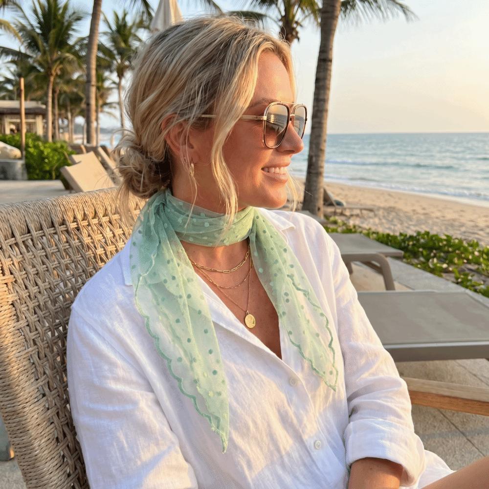 Lightweight Embroidery Edge Sheer Mesh Scarf Floral Wrap Scarf Wedding