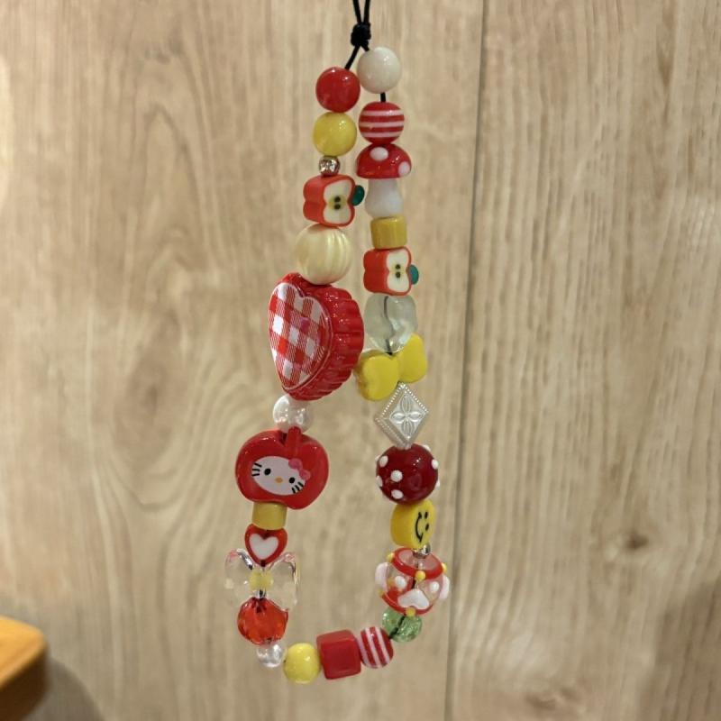 

Sanrio Red Checkered Love Heart Hello Kitty Phone Pendant Cartoon Kitty Phone Case Chain Keychain Backpack Accessories Gift
