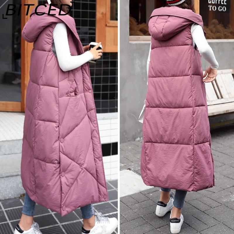 BITCED Down-Filled Quilted Waistcoat for Women - Mid-Length Autumn/Winter Thickened Waistcoat - Knee-Length Outerwear