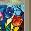 3 Pcs Stained Glass Flowers Window Privacy Film Colorful Floral Window Clings Sun Blocking Removable Static Stickers for Living Room Bathroom