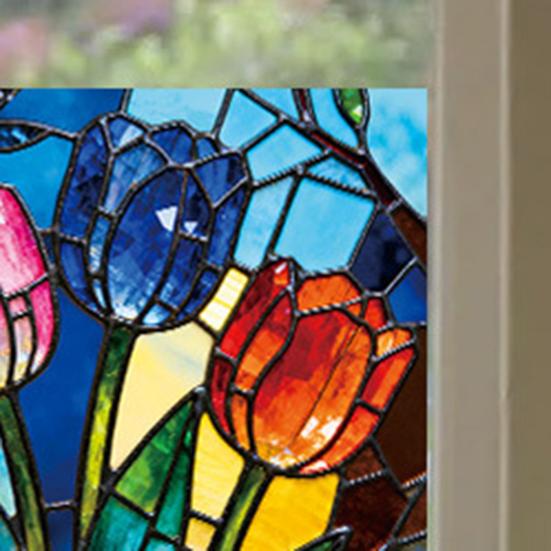 3 Pcs Stained Glass Flowers Window Privacy Film Colorful Floral Window Clings Sun Blocking Removable Static Stickers for Living Room Bathroom