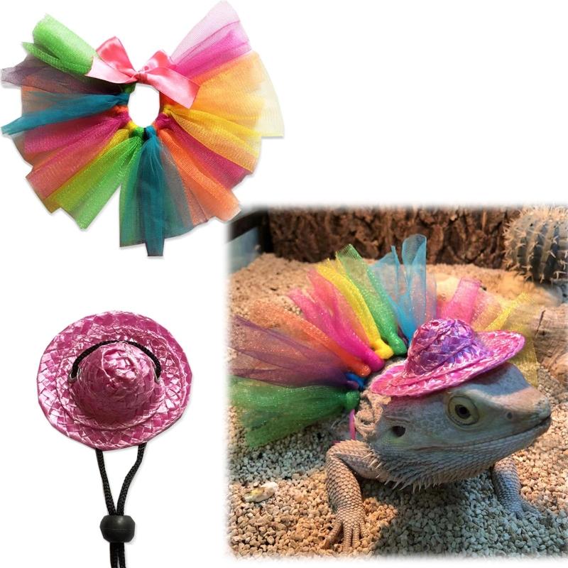 Pet Bearded Dragon Cosplay Tutu Skirt+ Hat Stylish Costume Accessories Dress Up Pet Halloween Holiday Accessories